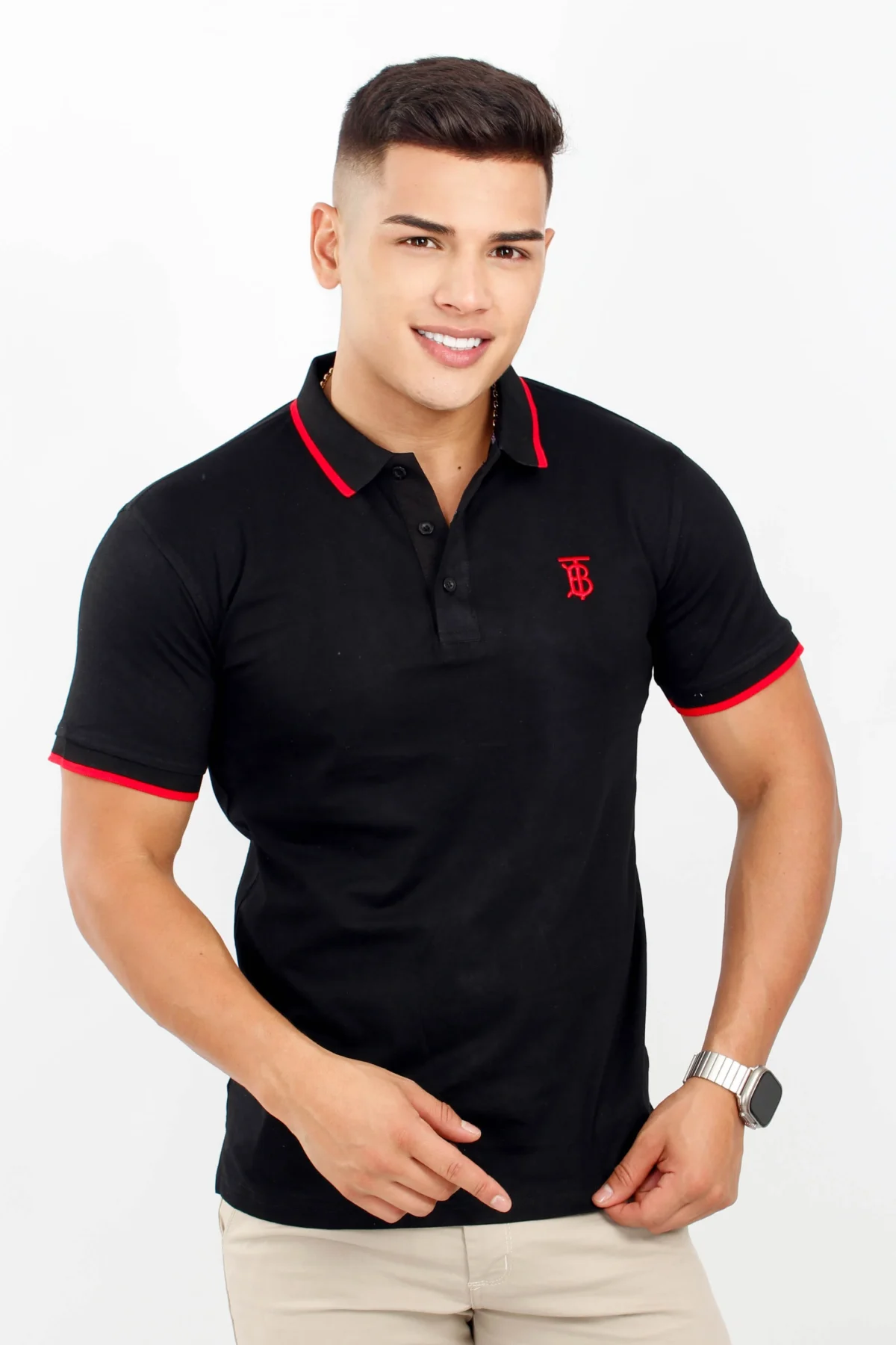 Camiseta tipo polo, manga corta, cuello texturizado BURBERRY