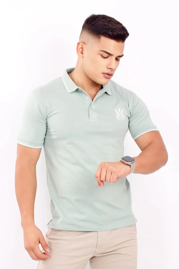 camiseta tipo polo, manga corta texturizada, cuello texturizado AMIRI