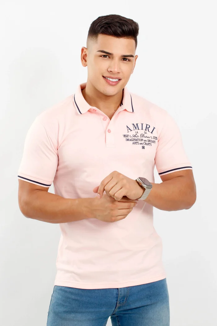 Camiseta tipo polo, manga corta, cuello texturizado AMIRI
